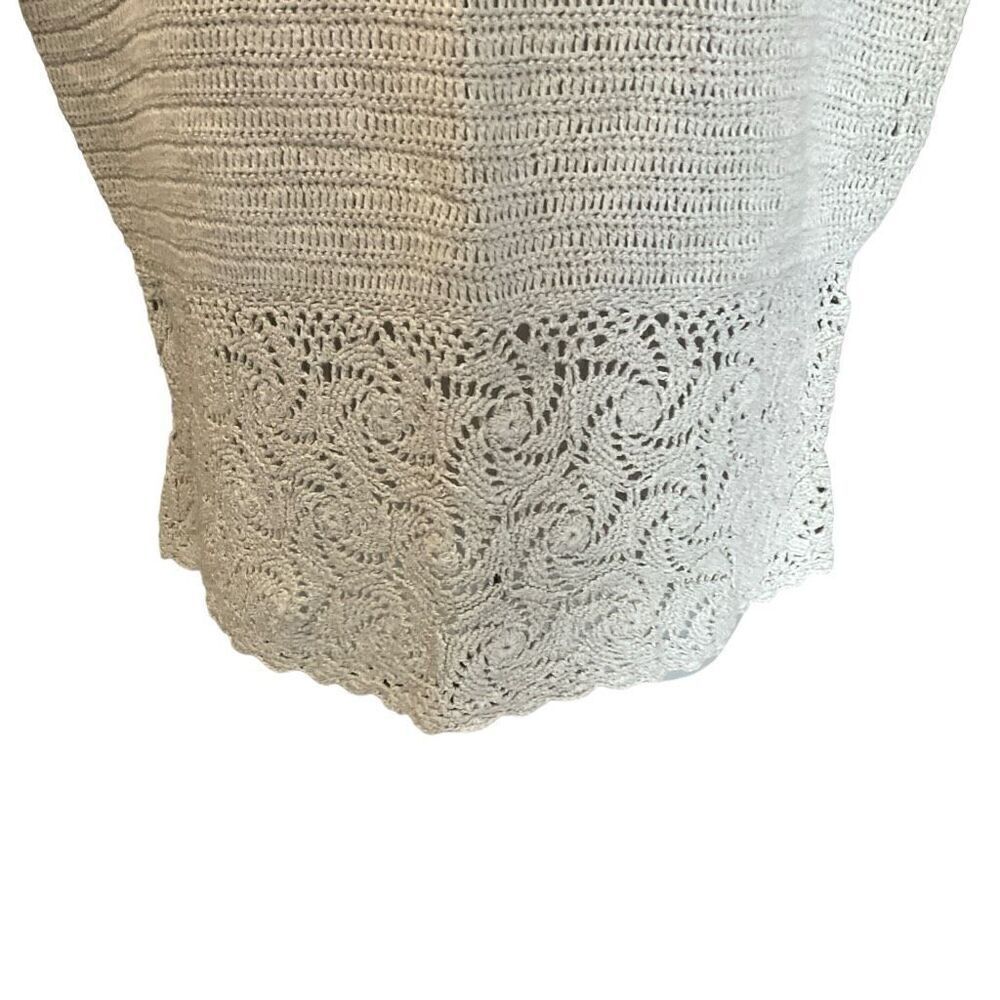 Signature Expressions Top Tan Ivory Crochet Short Sleeve Blouse Size Small - Picture 4 of 10